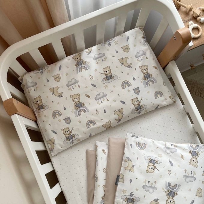 Set lenjerie de schimb pentru patut bebe 3 piese Mix Bear bej (4)